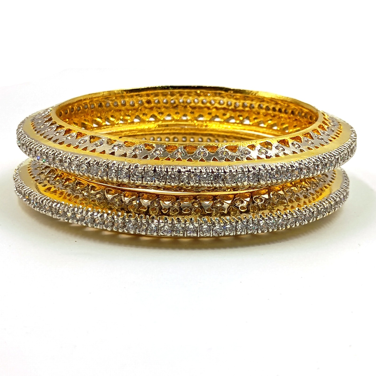 South Indian Style CZ Bangle Set, 22K Gold Plated, Elegant Handmade Bridal Set