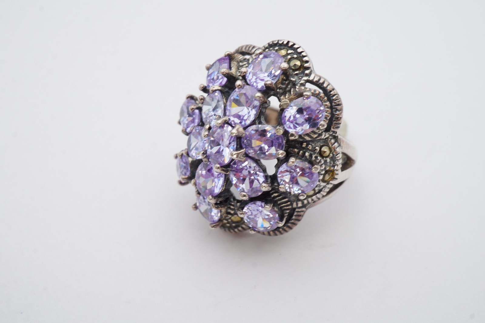 Vintage Sterling Silver 925 Marcasite CZ Ring Size 5