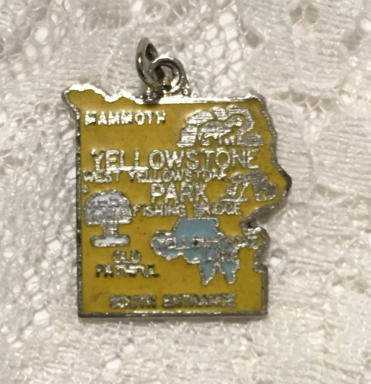 Vintage Yellowstone Park Charm Enameled Souvenir Wyoming Silver Tone
