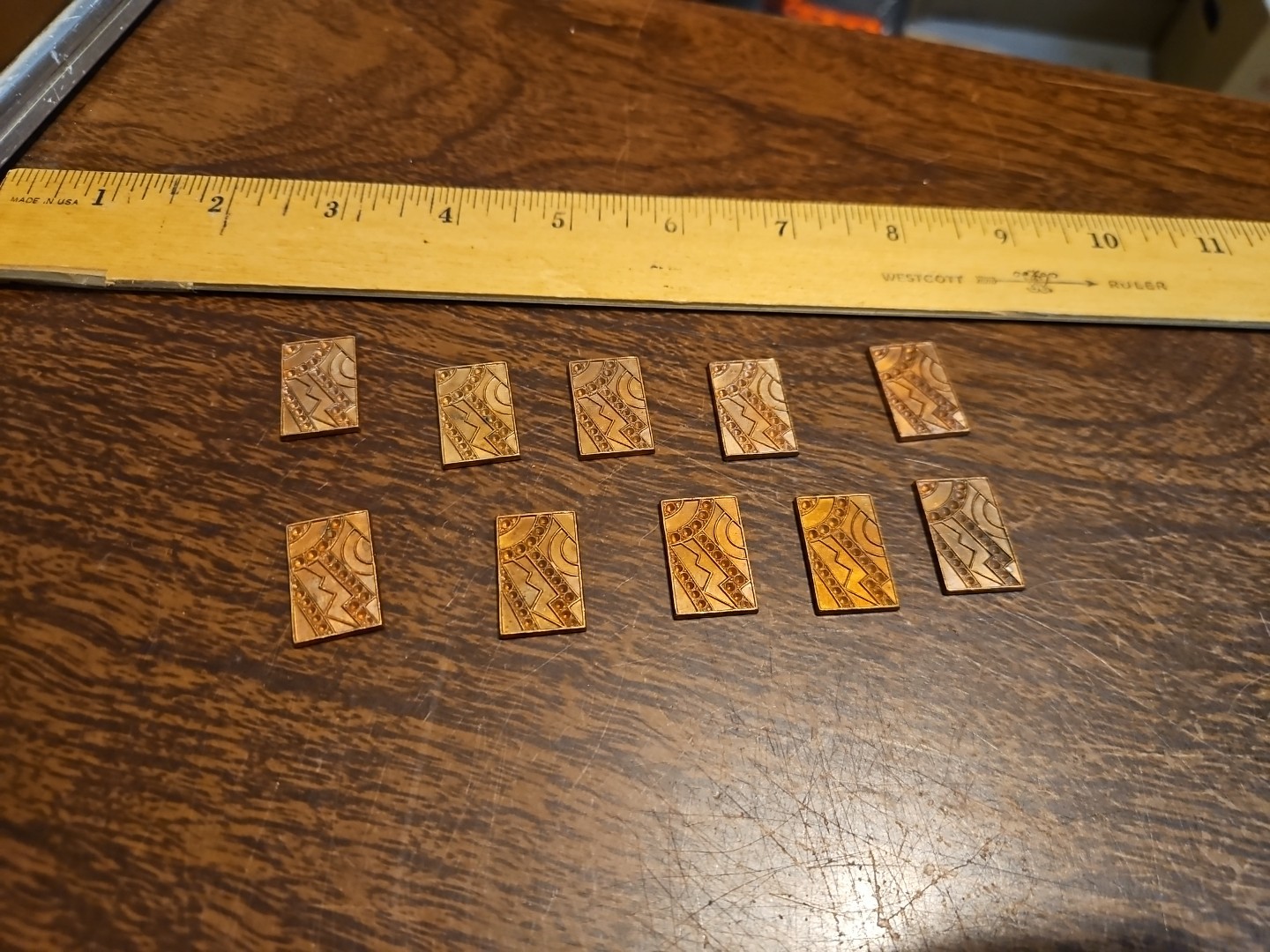 Lot Of 10 Studded Rectangle France Vintage 60s Brass Stampings Findings Jewelry