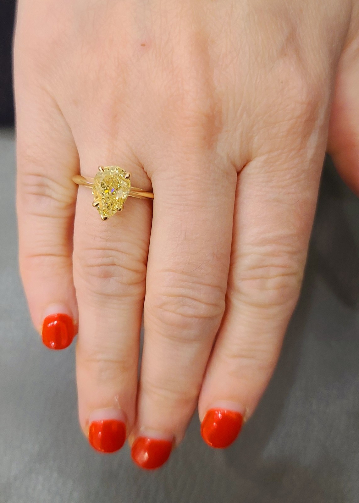 14k Yellow Gold Engagement Ring 3.51CT. Natural Pear cut Yellow Diamond GIA Cert