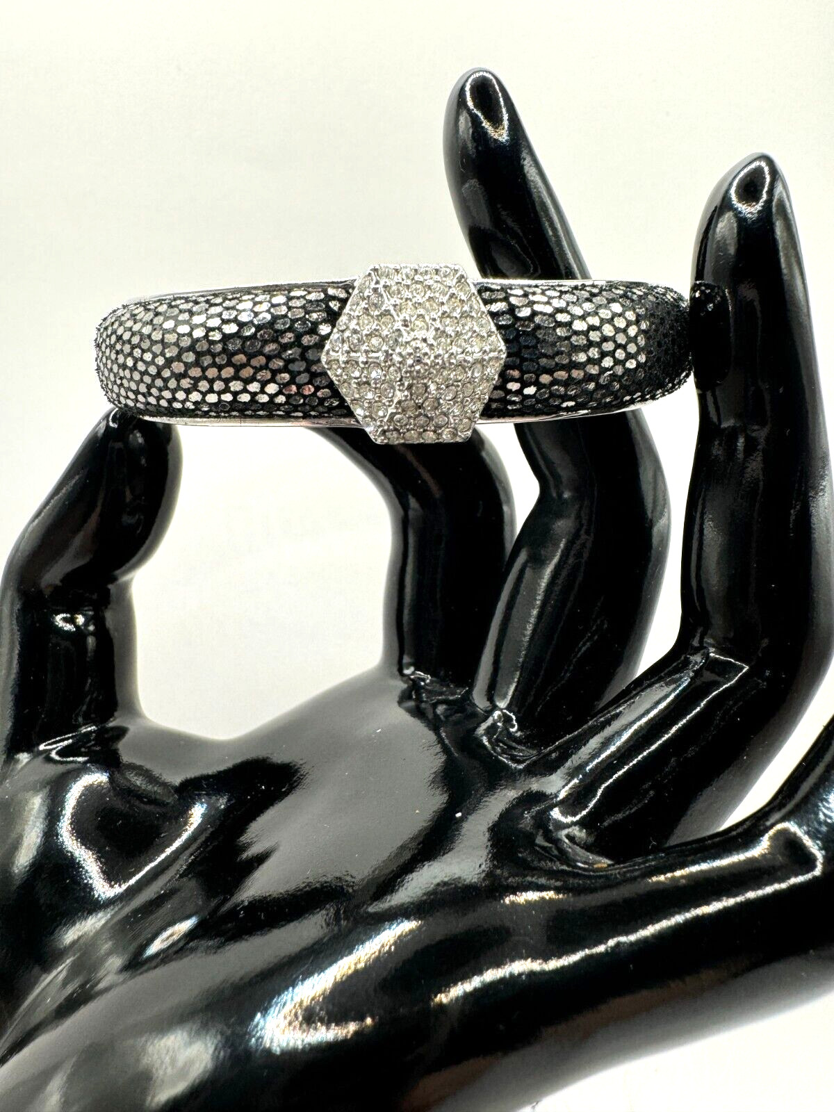 Vince Camuto Signed Hinged Bangle Snake Skin Diamonds? Some Say Yes! Flawless!