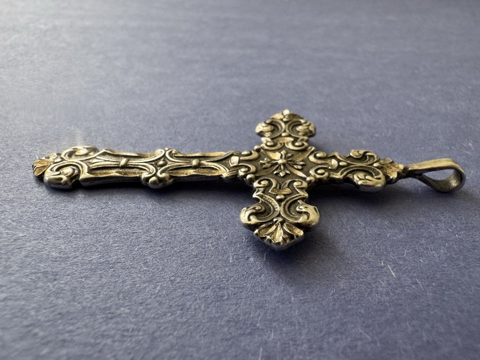 Antique Victorian .925 Sterling Silver Gothic Cross Pendant Ornate Religious
