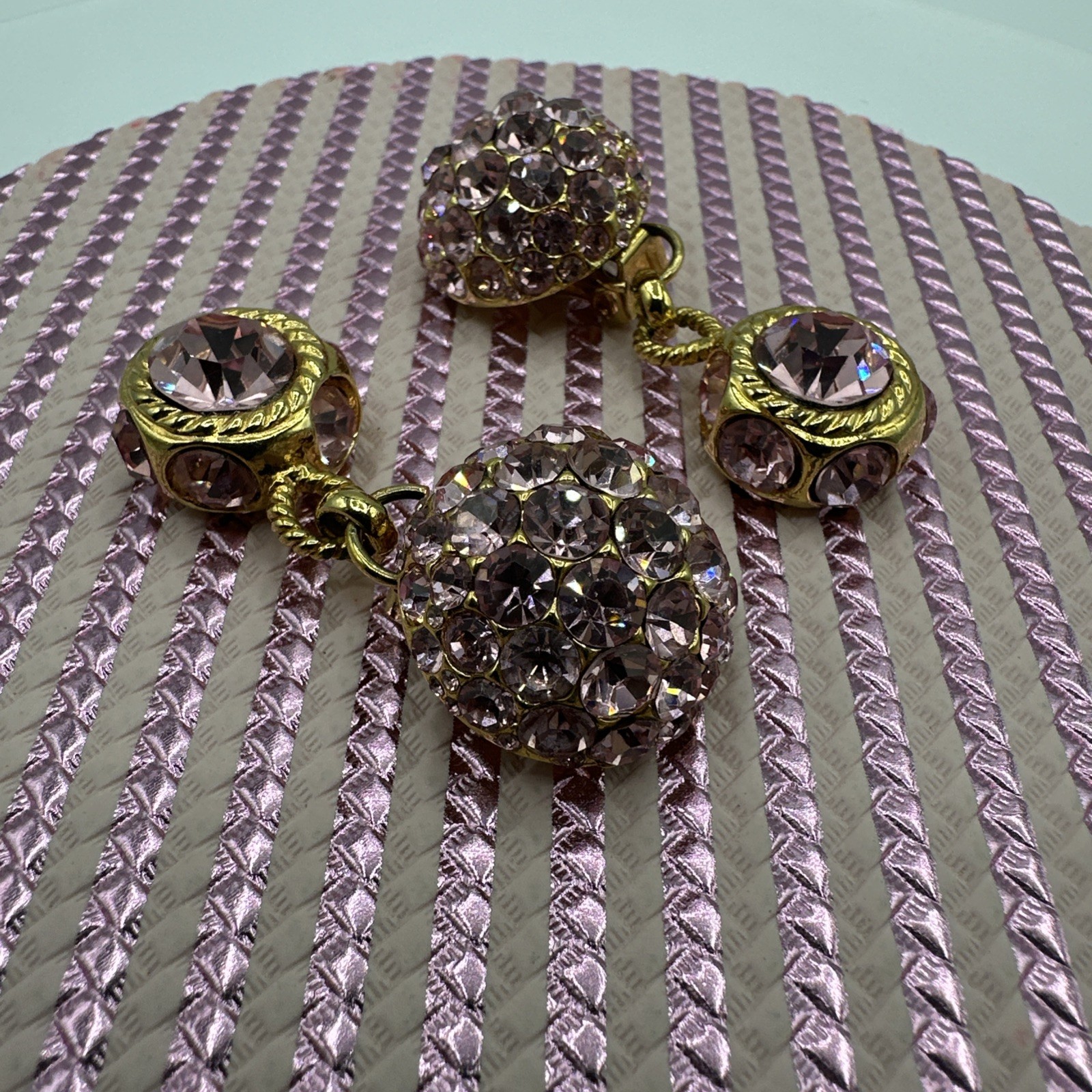 Vintage Sparkling BLANCA Clip on Pink Rhinstones Dangle Earrings. See pics.