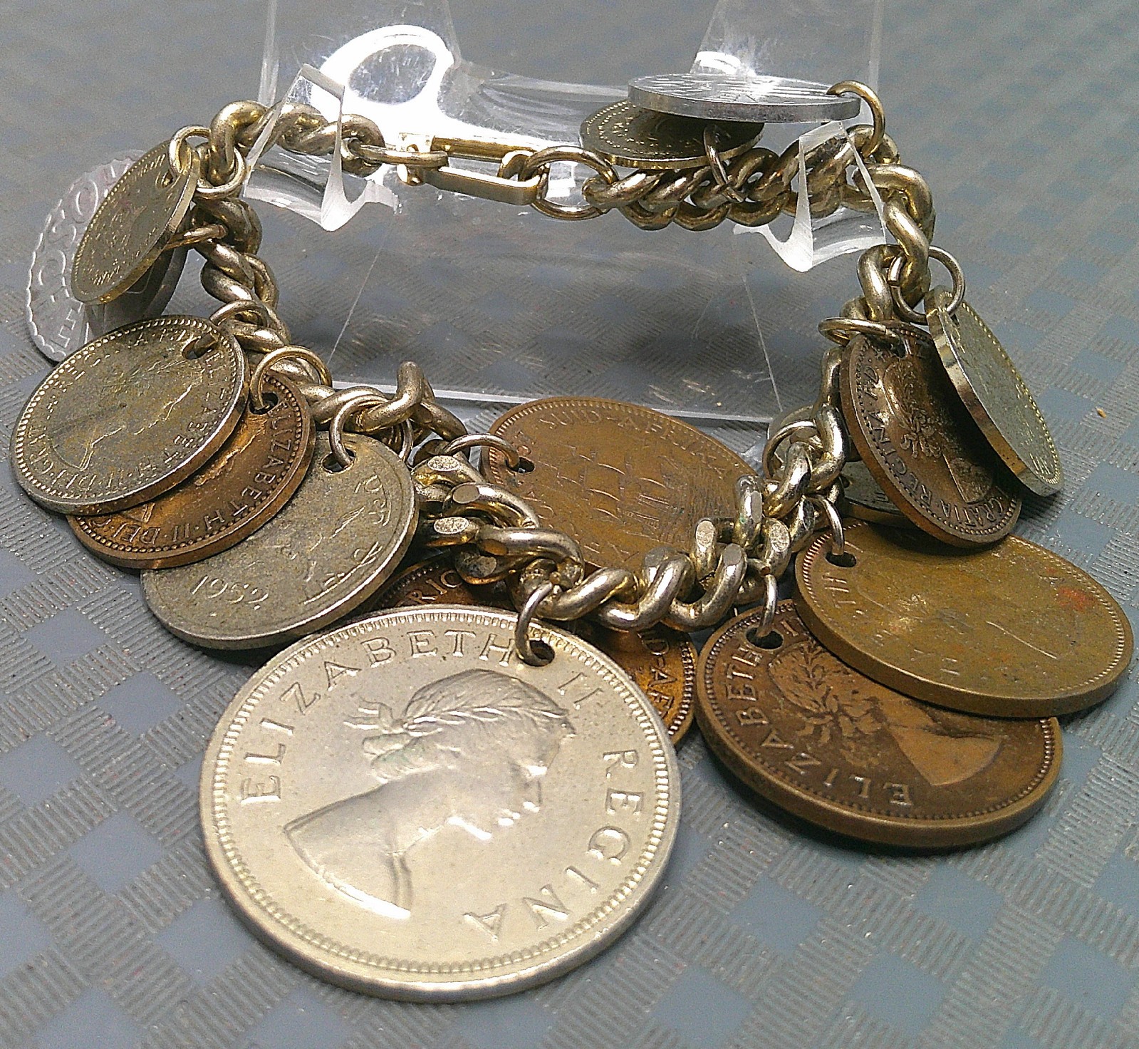 Vintage 1950s Coin Charm Bracelet British Colonies Pakistan India South Africa
