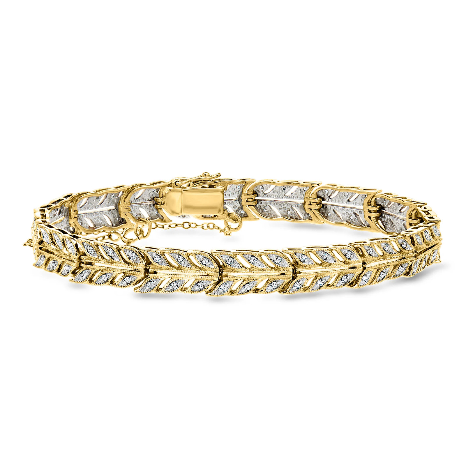 Vintage .50 ct. t.w. Diamond Leaf Bracelet in 14kt Yellow Gold. 6.75 inches