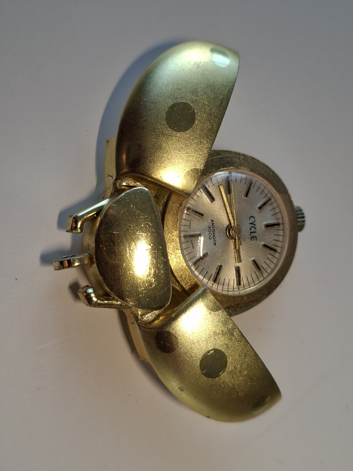 Vintage watch pendant, gold tone, Ladybug, Cycle