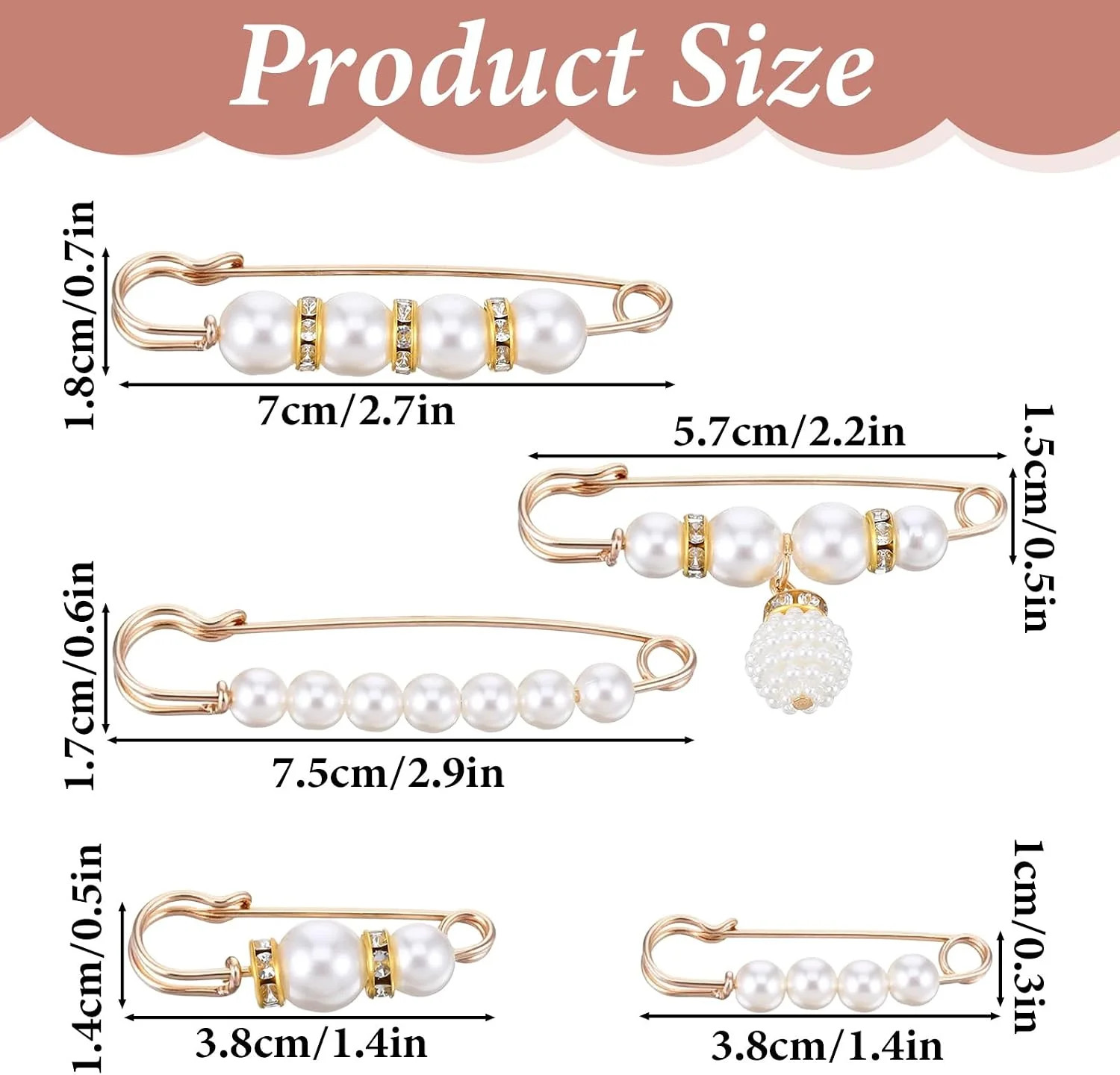 5 PCS Fashion Pearl Brooch, Decorative Safety Pins Sweater Shawl Pearl Pin Faux