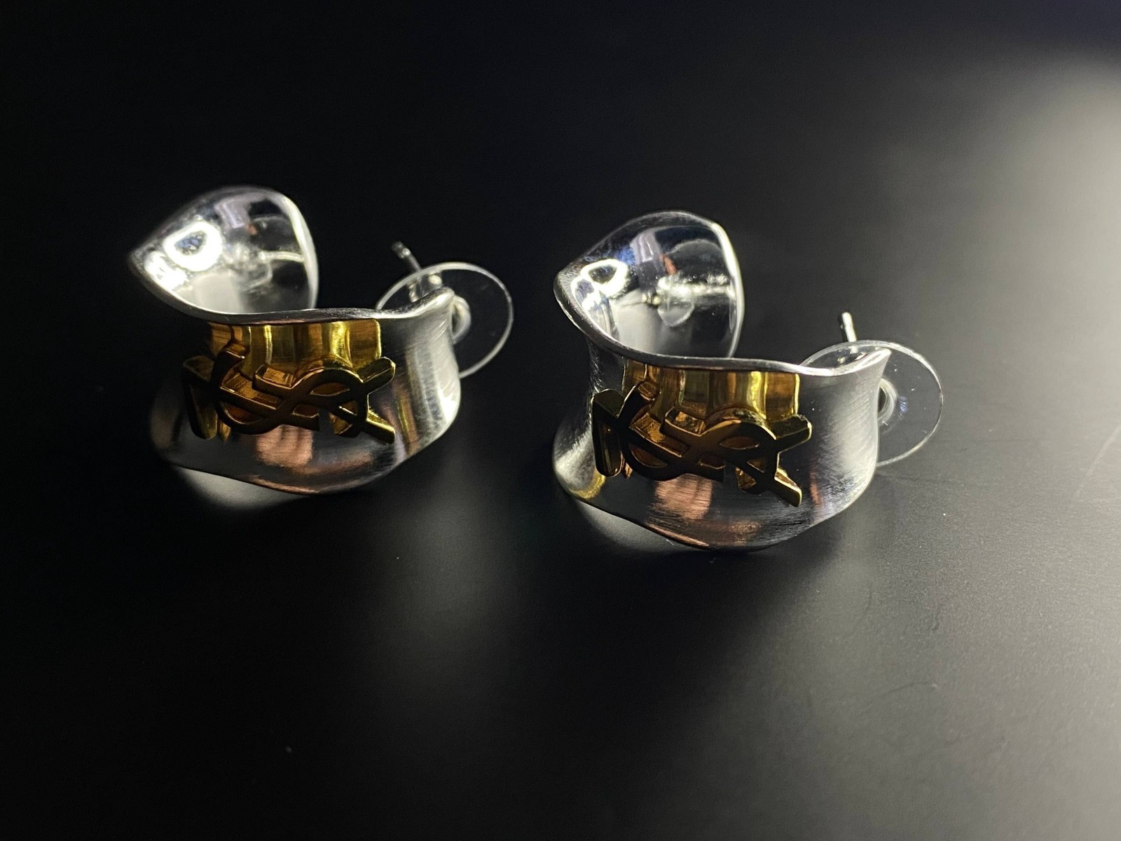 Vintage Yves Saint Laurent Two-Tone Sculptural Earrings 3cm