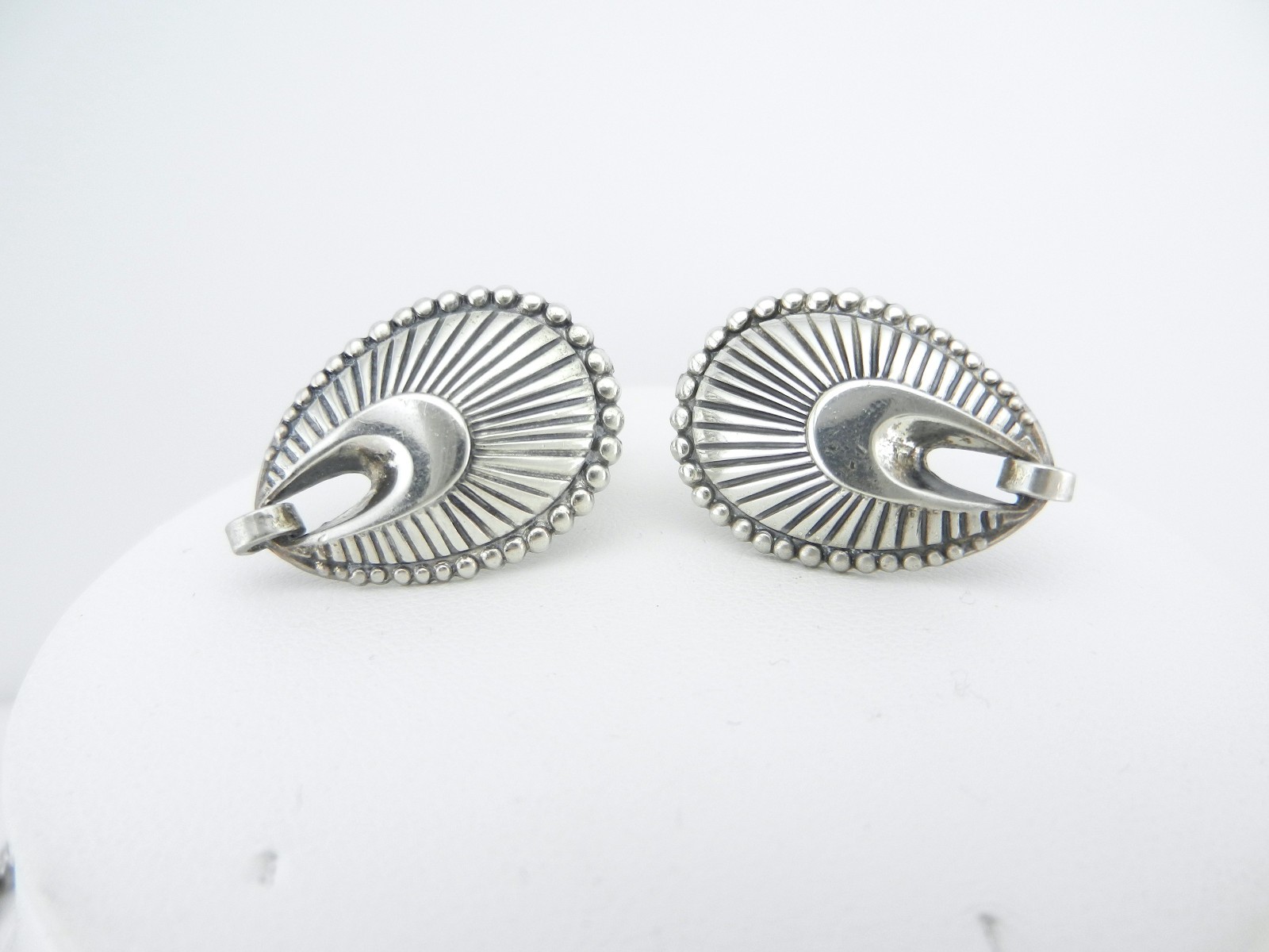 Danecraft Sterling Link Necklace Screw Earrings Scalloped Shell Fan Shape Set
