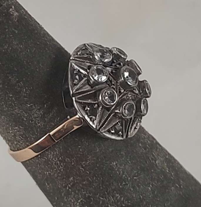 RARE Antique ESTATE 18K Band Sterling Top Spinel Stone Victorian Era Ring Sz 5.5