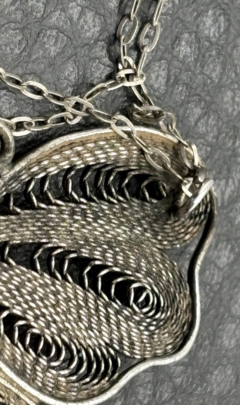 Sterling Silver Filigree Butterfly Pendant Necklace w/ Aurora Borealis