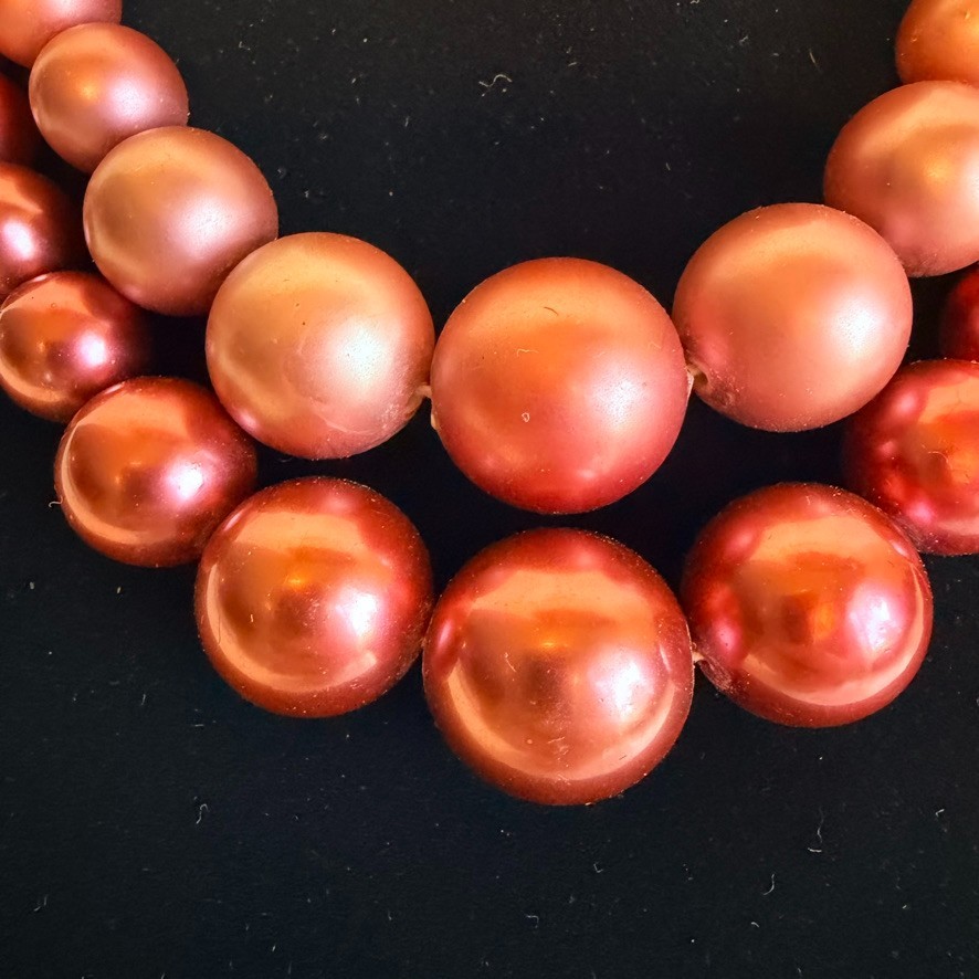 Vintage Hong Kong Pink Rose Double Strand Faux Pearl Adjustable Necklace Choker