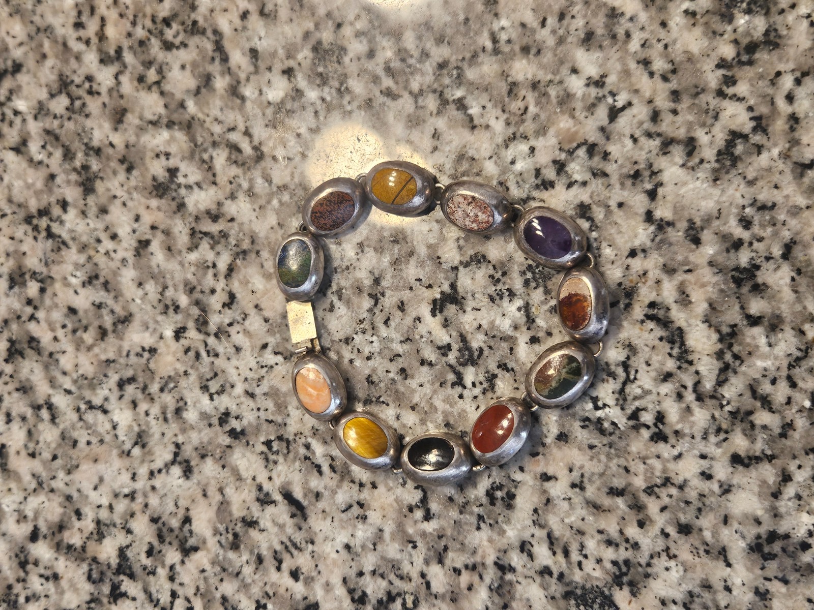 Vintage Taxco Mexico Sterling Silver Multi Stone Link Bracelet