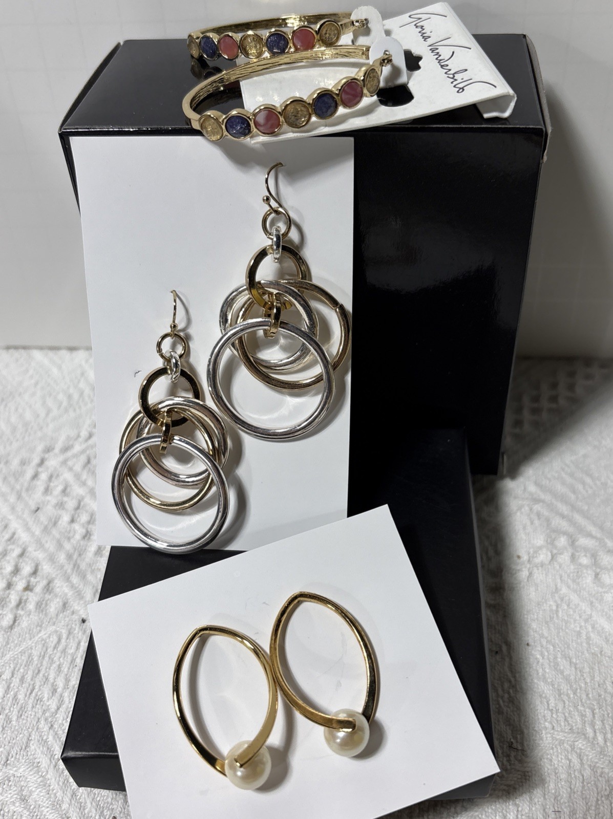 Vtg Pierced Earrings Lot 3 Pairs 80s To 90s Gold Silver One Gloria Vanderbilt