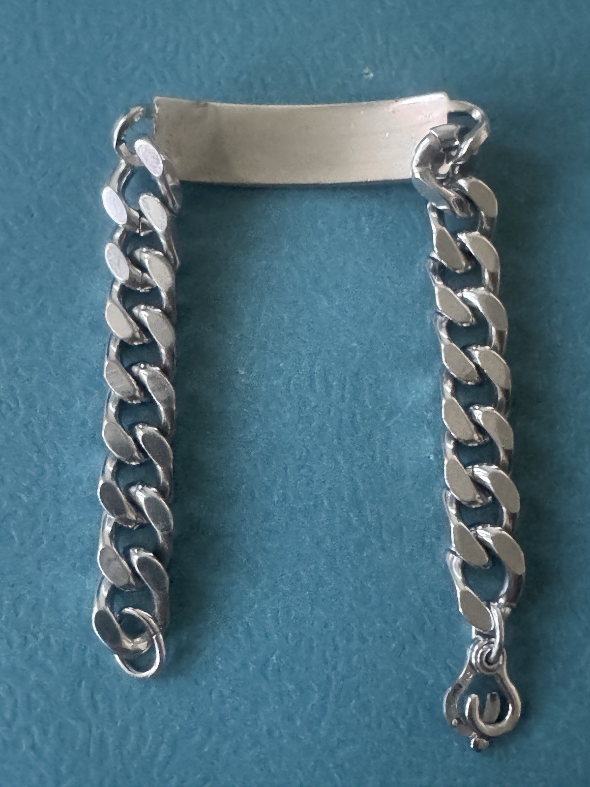 Antique Victorian 925 Sterling Silver Cuban Link Chain Nameplate Bracelet 54 gr.