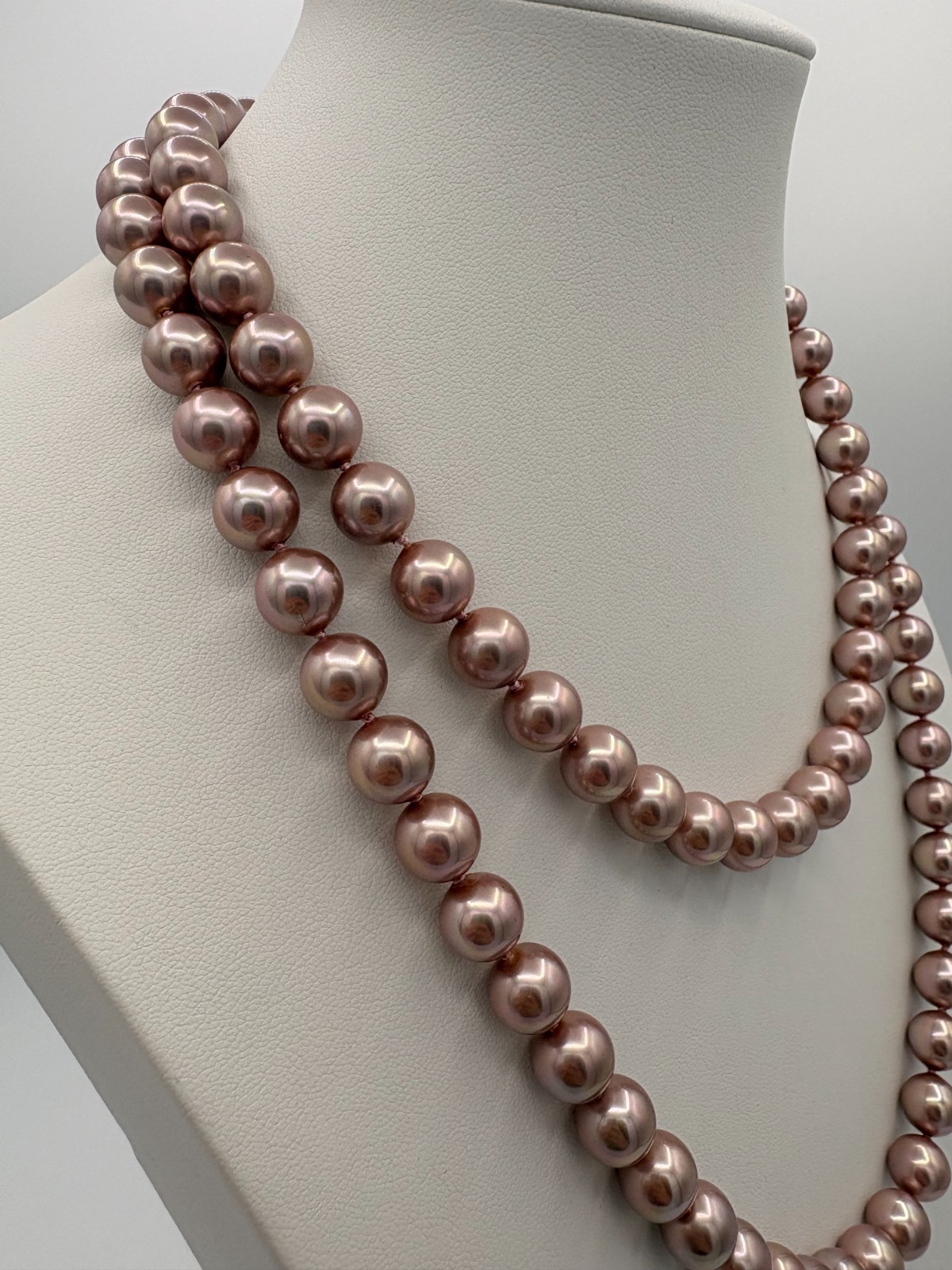 M & N 925 Sterling Silver Lavender Pearl Necklace Set 19” + 24″ Knotted Strand