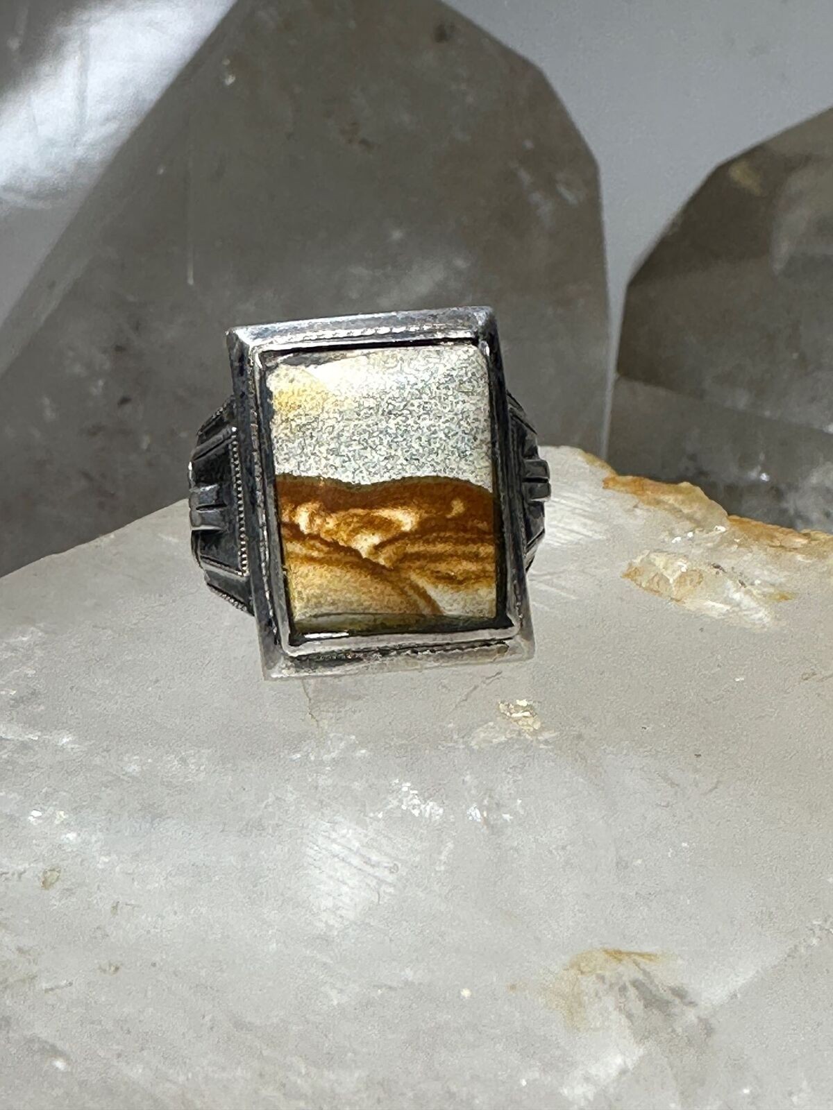Art Deco jasper ring size 6.50 sterling silver women