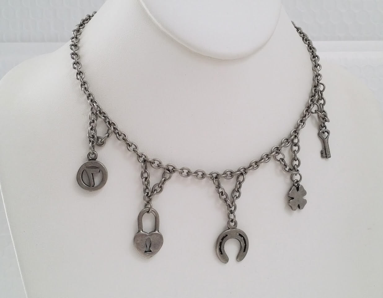 Vintage Pewter Lucky Charm Necklace