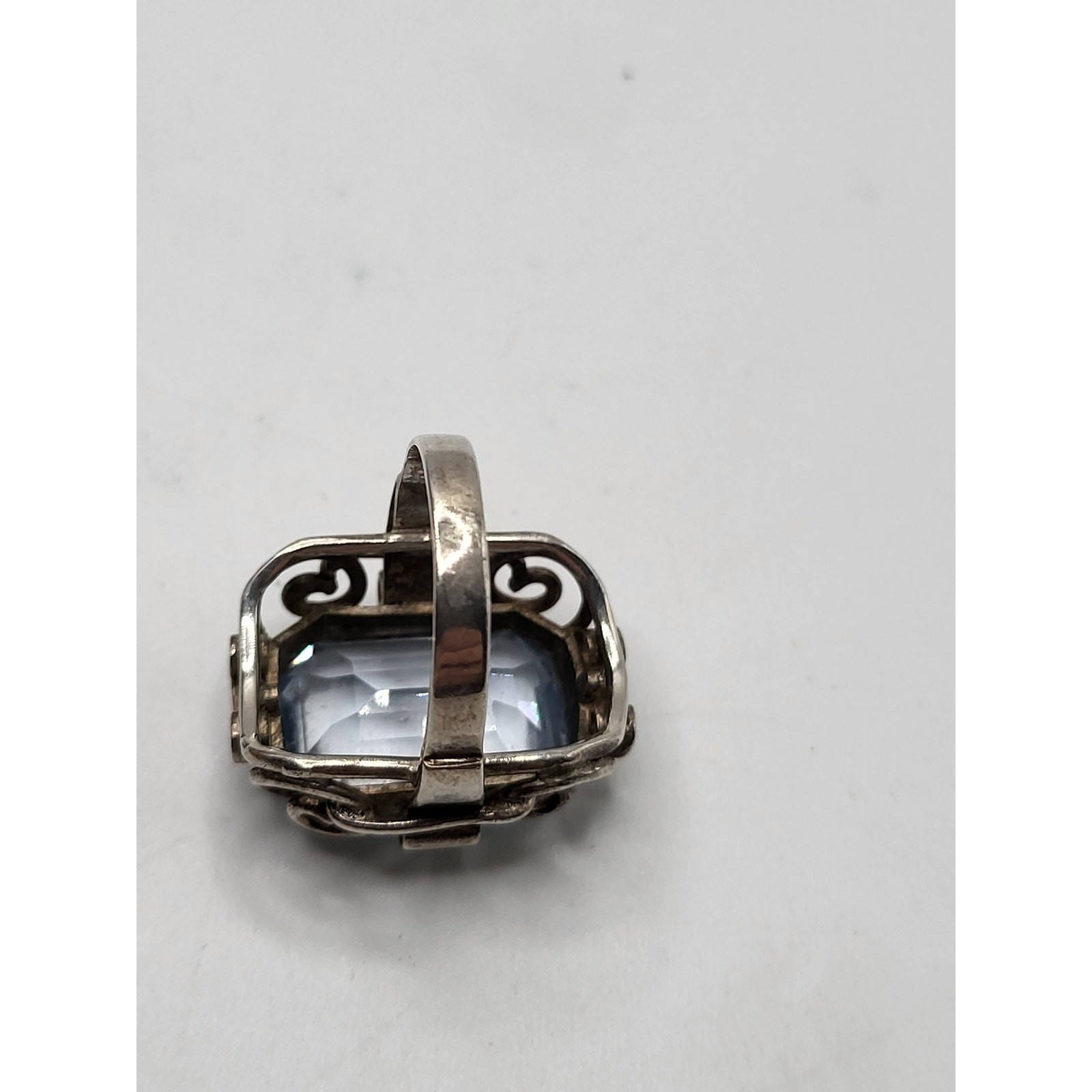 Vintage 835 Silver Blue Topaz Ring Art Deco Style Size 5