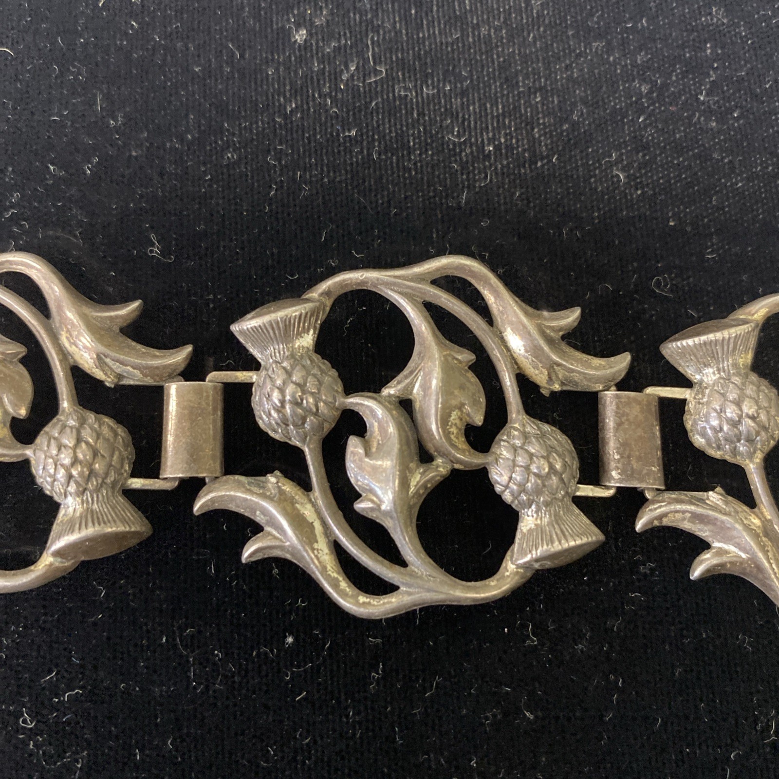 Sterling Silver 7 Inch 30g Panel Bracelet A Repousse Design Of Scottish Thistles