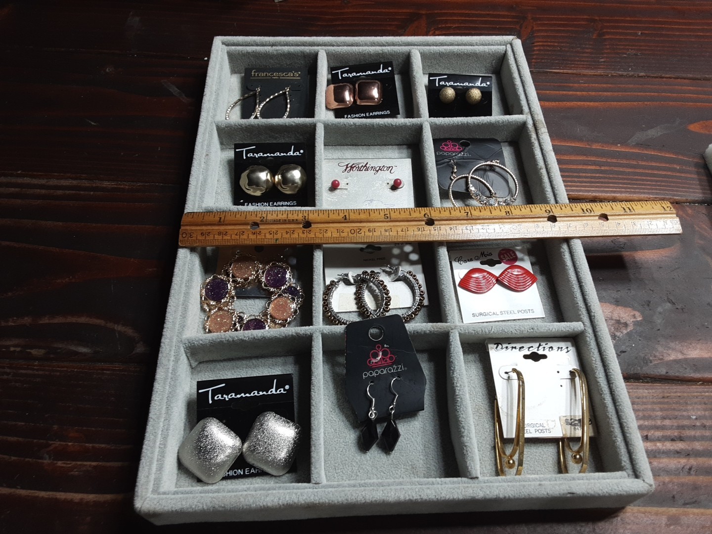 Earring Gold Silver Rose Tone Lot of 12 Pair New Old Stock Pierce Vtg Jewerly