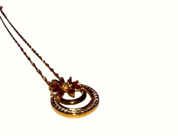 Vintage Style Gold Tone Celestial Crescent Moon Flower Pendant Necklace Ruby Red