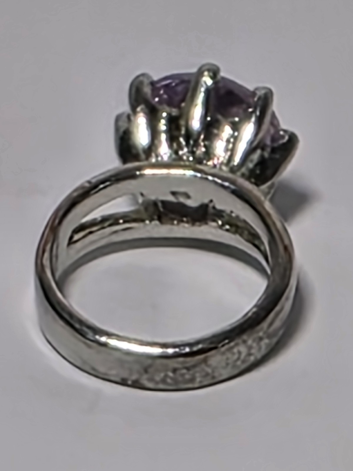 Vtg Purple Faceted Glass Silver Plated Double Shank Solitaire Ring Sz 5.25 (J2)