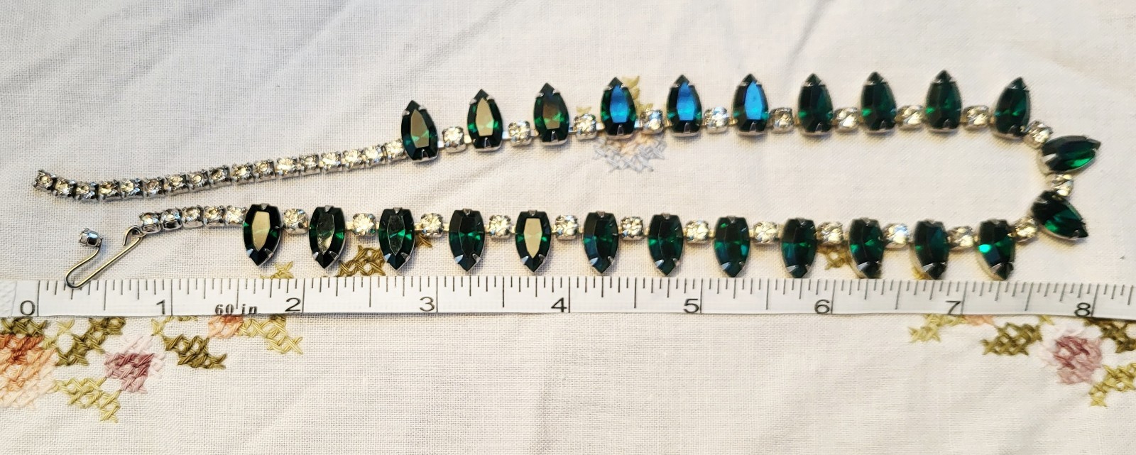 Vintage Signed Kramer Green Rhinestone Necklace