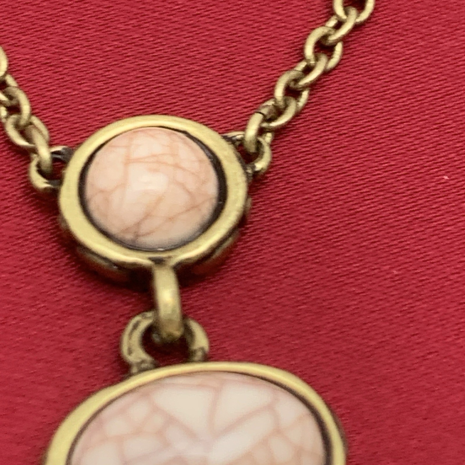 SHB Goldtone Brown/Tan Stone Cabochon Dangle Necklace