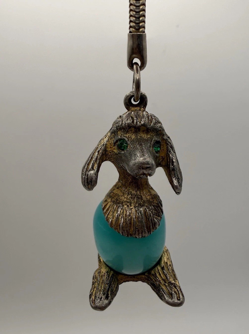 Vintage EDLEE Jelly Belly Poodle Keychain Turquoise Blue Bead Dog Mid-Century