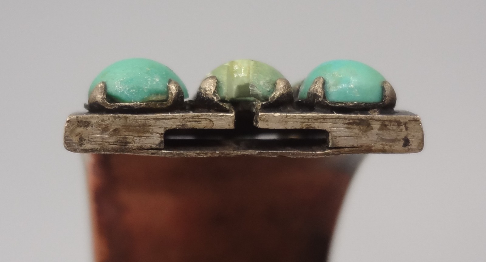 Antique BEE CHINA SILVER Chinese Export 3 Row Turquoise Cuff Bracelet READ