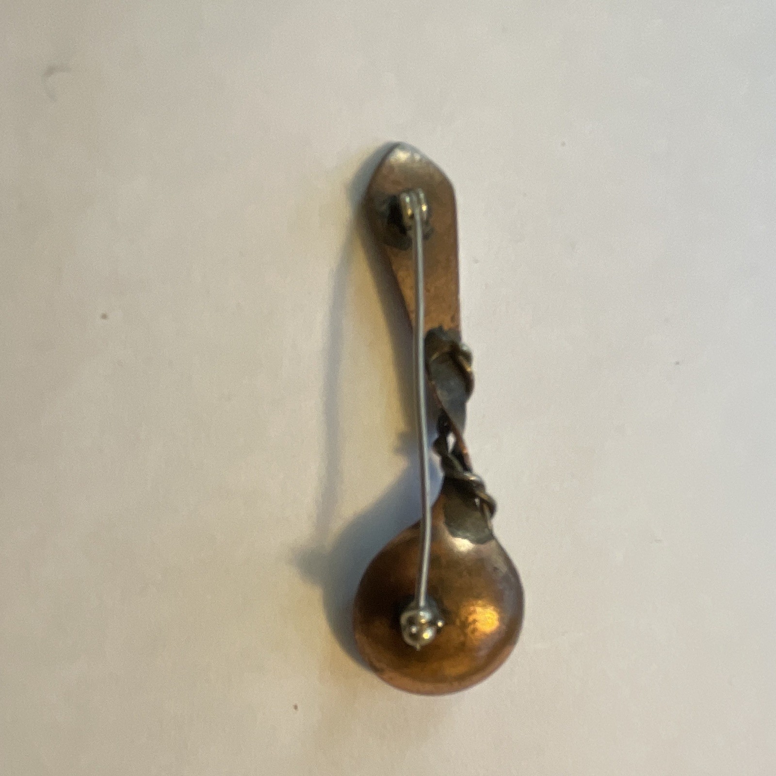 Vintage Spoon-Shaped Stick Pin Brooch Copper Tone Metal Unisex Adults