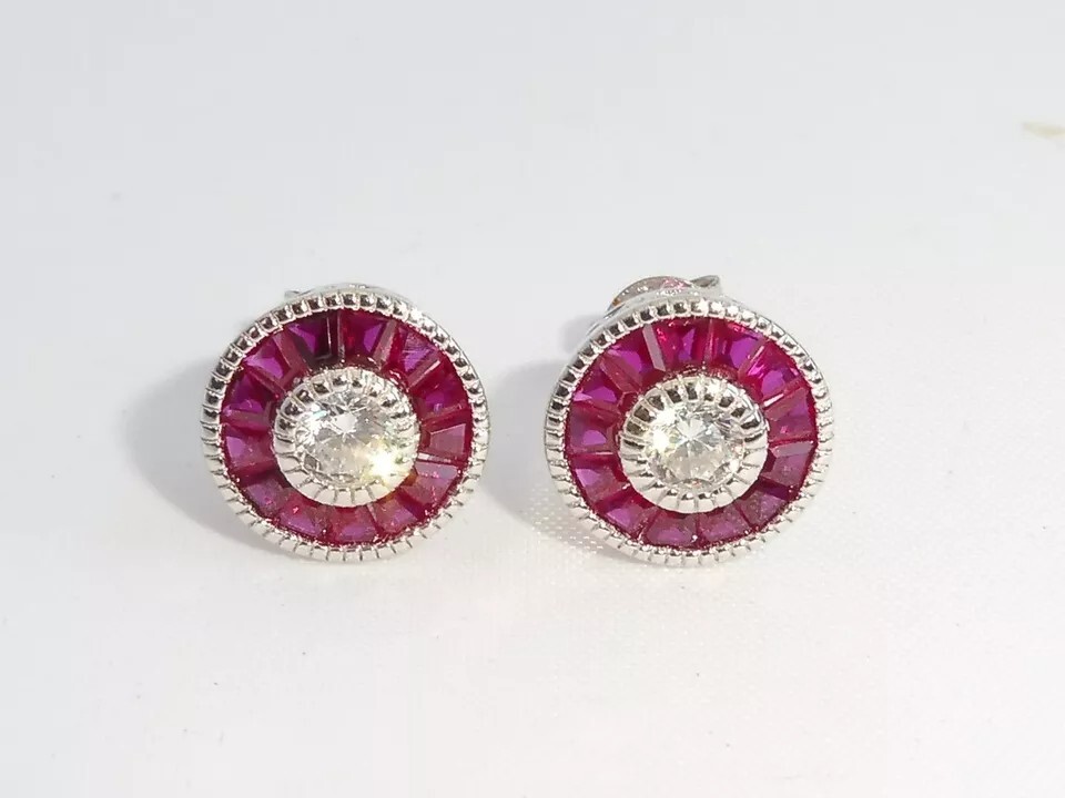 Art Deco Lab Created Diamond Wedding Anniversary New 14K White Gold FN Earrings