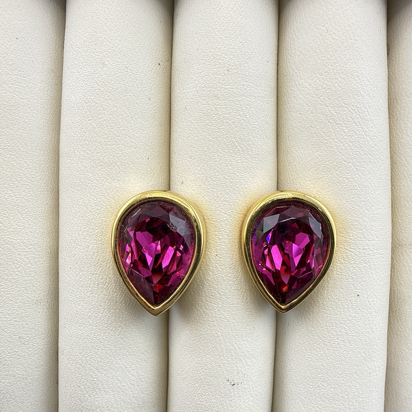 Vintage Swarovski Earrings SAL Pink Rhinestone Crystal Pear Teardrop Gold Plated