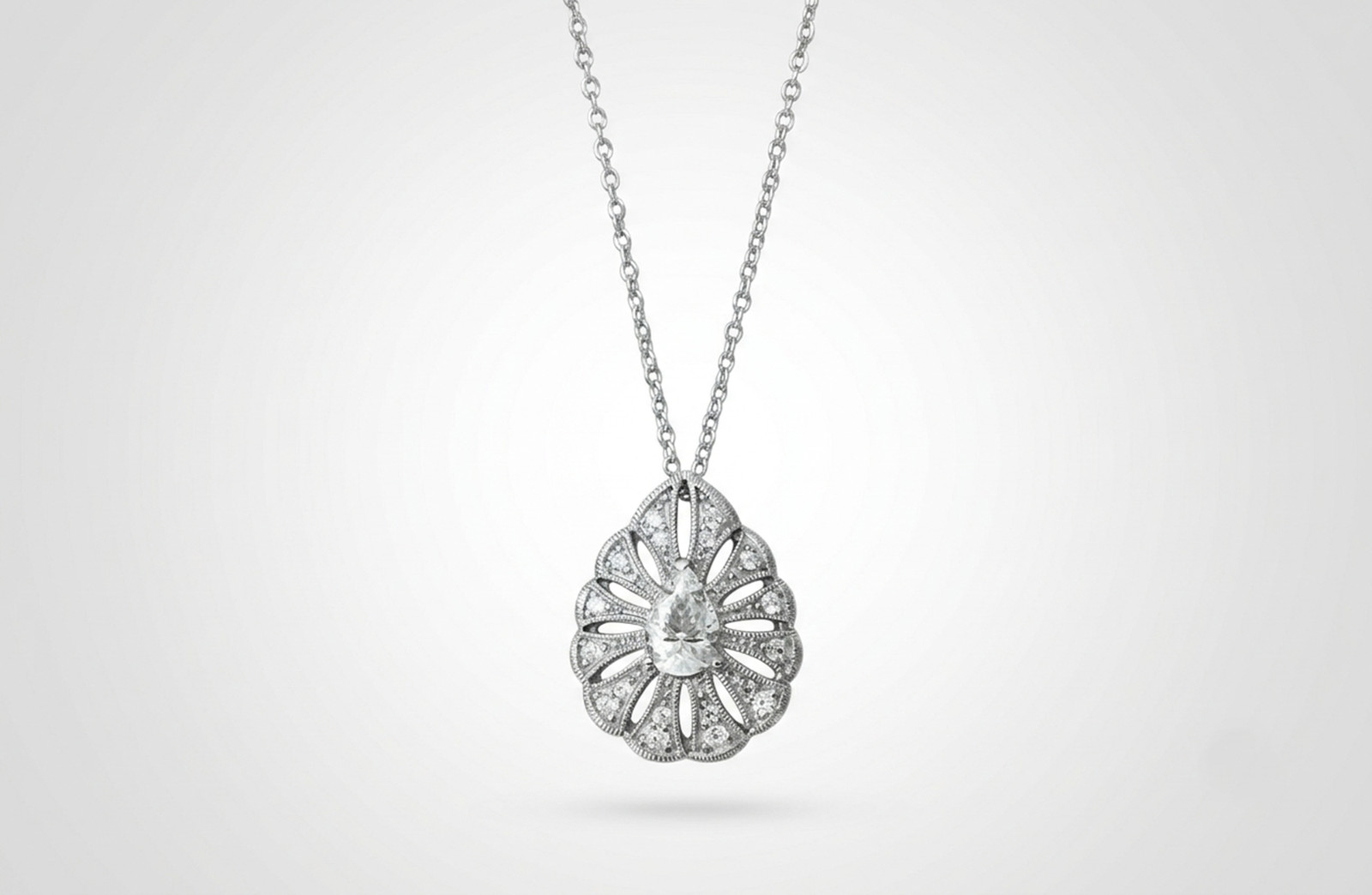 Pear & Round Moissanite Stone 925 Silver Vintage Style Teardrop Pendant Necklace