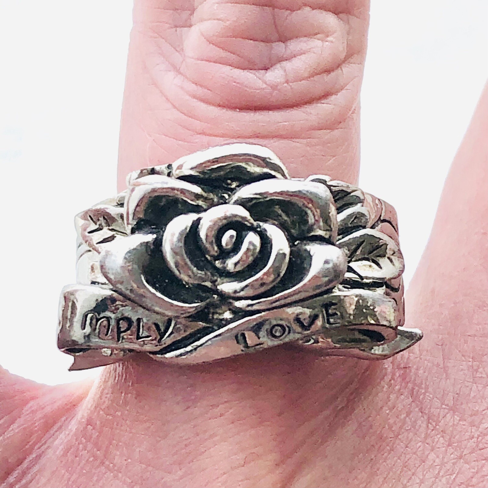 Chunky Rose Stretch Ring Inspirational Simply Love Luck Word Jewelry Size 7