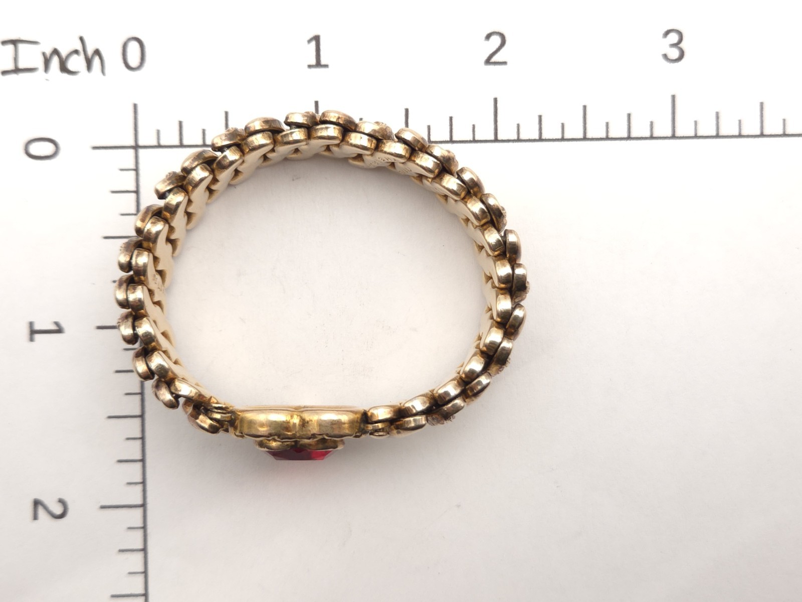 Vintage DFB Carmen Deluxe Gold Filled Sweetheart Red Glass Expansion Bracelet