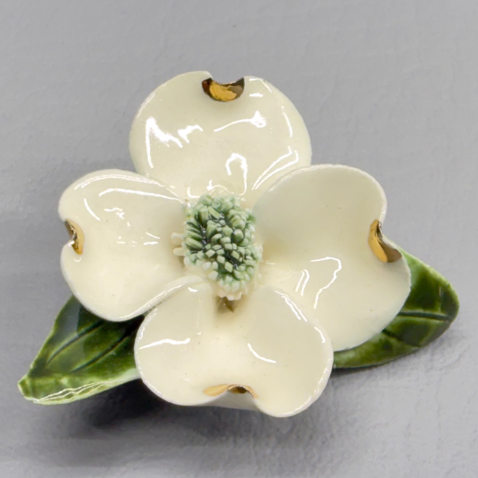 Vintage Dogwood Brooch Ceramic 1.75″
