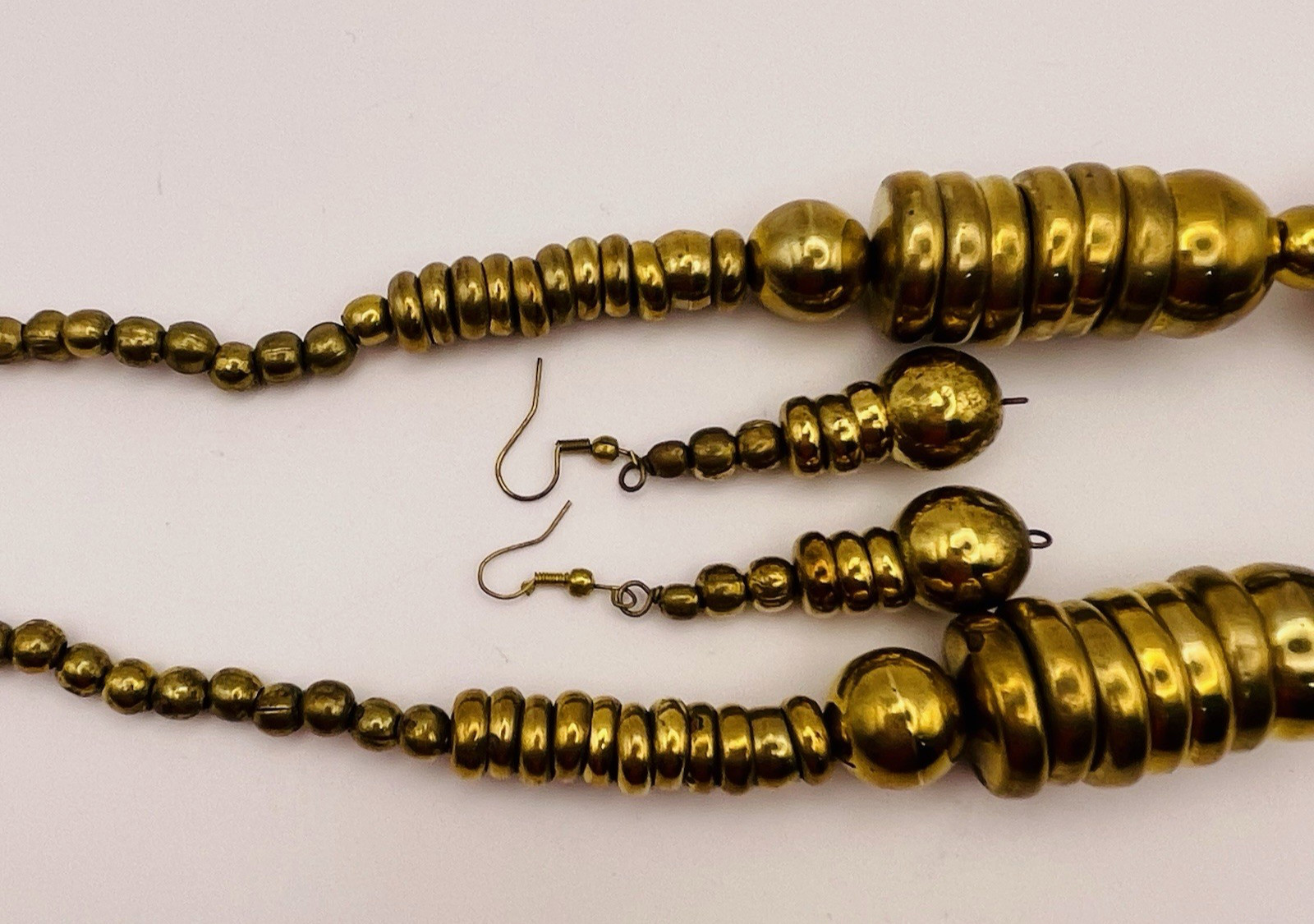 Vintage Artisan Statement Brass Made in India Necklace and Earrings