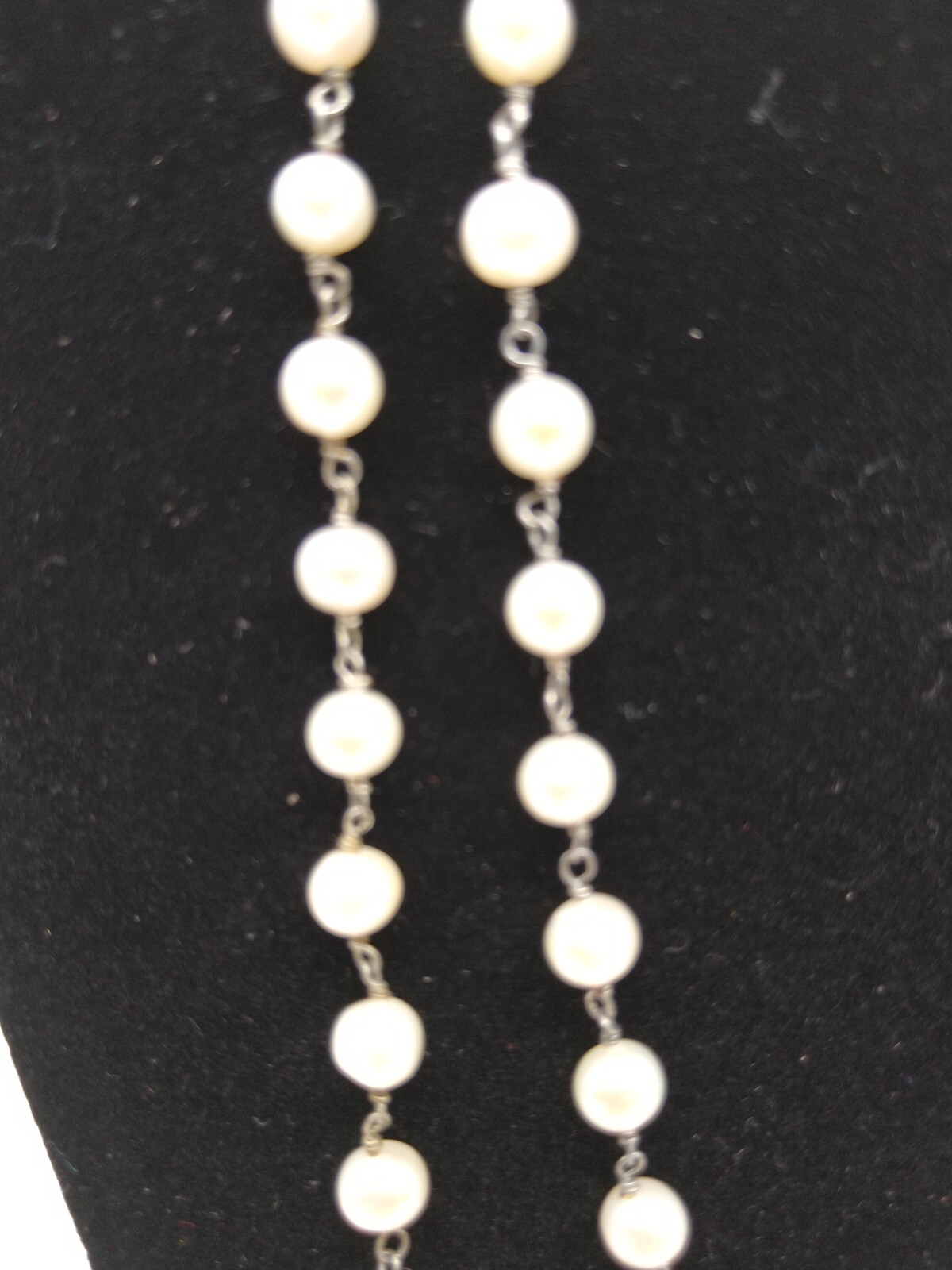 Single Strand Real Fresh Water Pearls with Silver Tone between Pearls Long