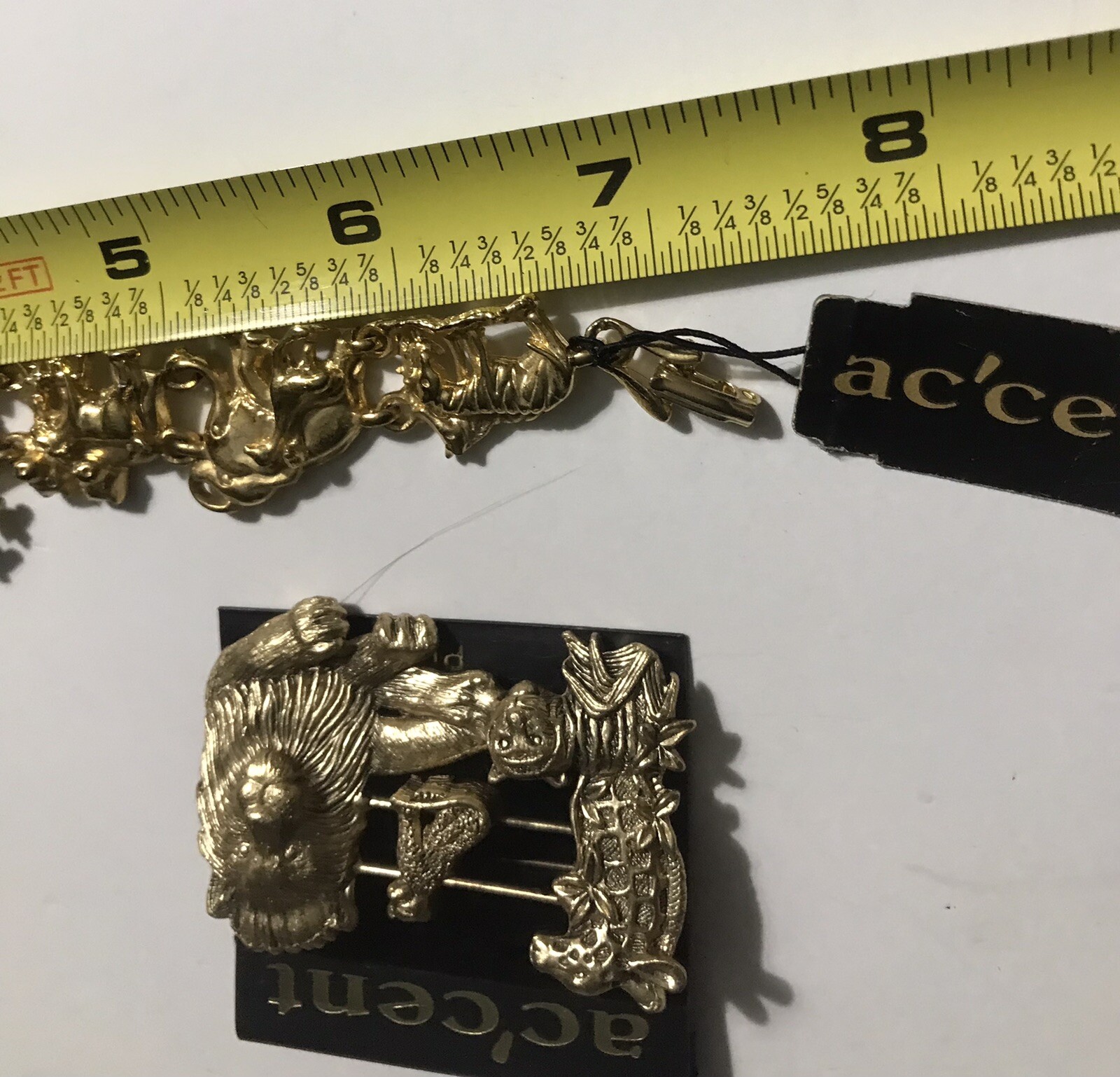 New Vintage AC’CENT Bible Noah’s Ark Animal Creatures Bracelet Brooch/Pin Set