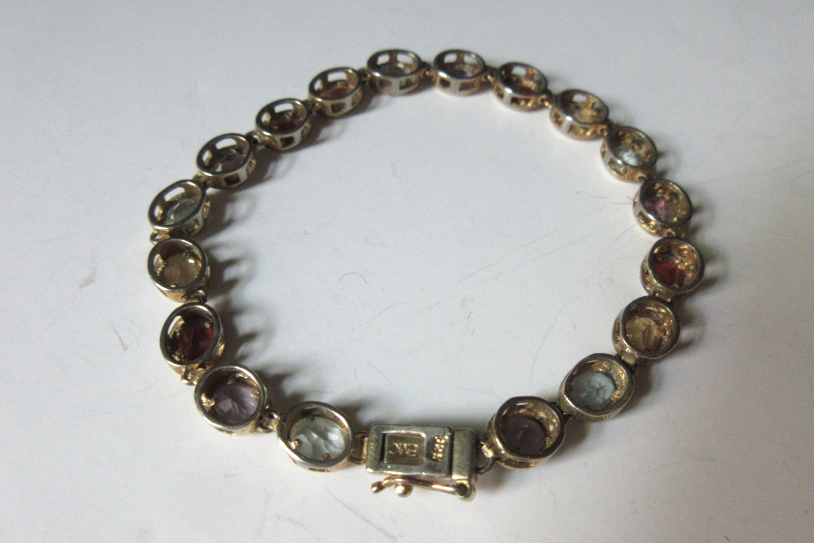 1990’s ~ FMC 925 ~ Multicolor Gemstone Tennis Bracelet Sterling Tutti Fruitti