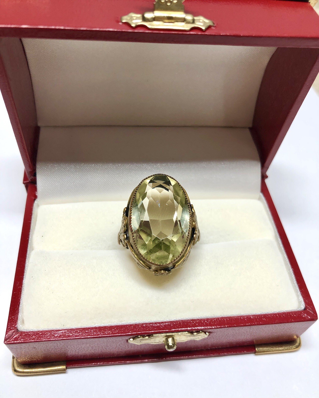 Vintage Orlando Art Nouveau Bronze Yellow Stone Glass Bohemian Ring size 6.5 Adj
