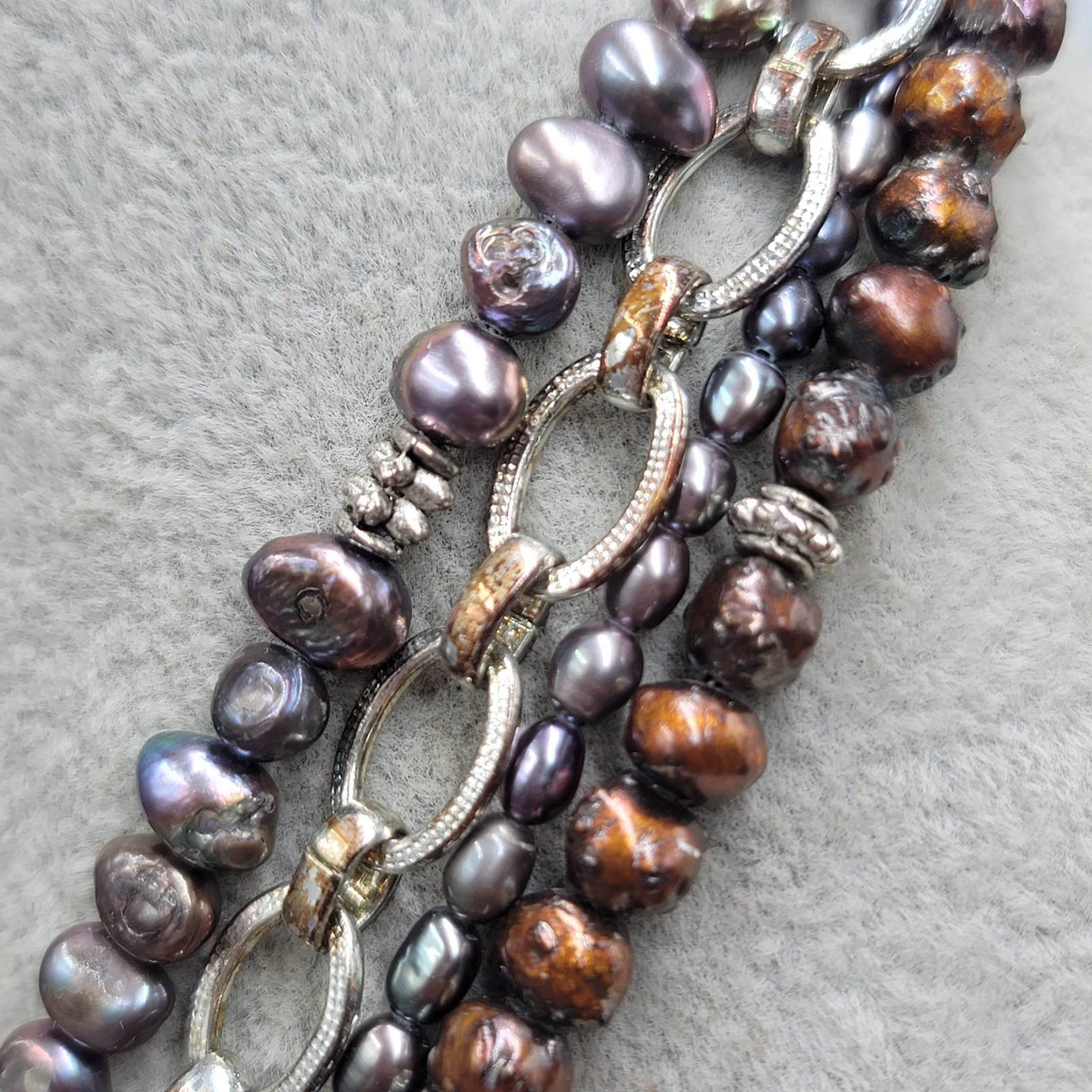 Vintage Multiple Strands PEARLS Bead Necklace Silver tone 18″