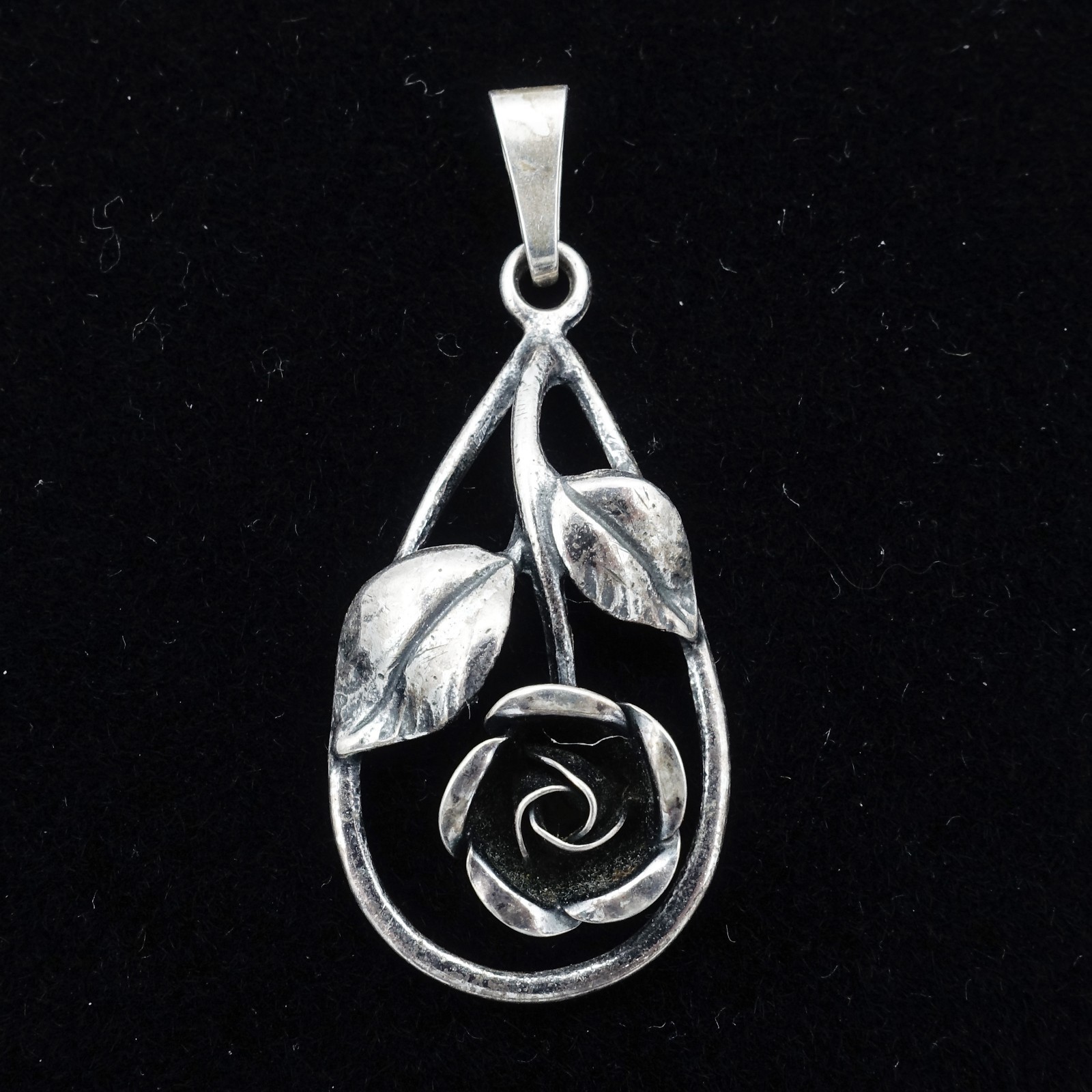 Vintage Signed Teka 825 Silver Rose Flower Pendant Theodor Klotz Germany