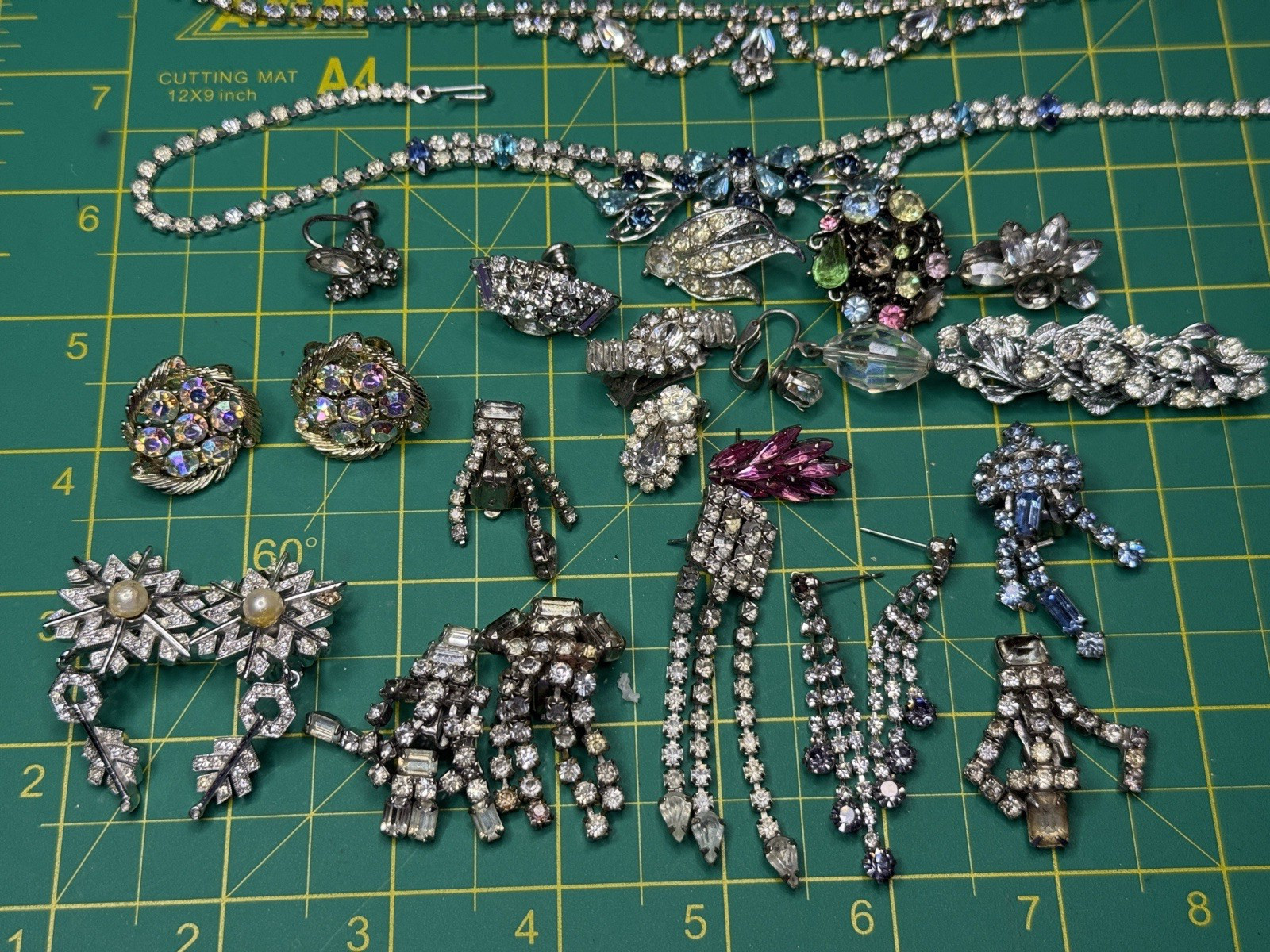 Rhinestone Costume Jewelry Lot Vtg Now Craft Repair Broken Repurpose Junk Drawer