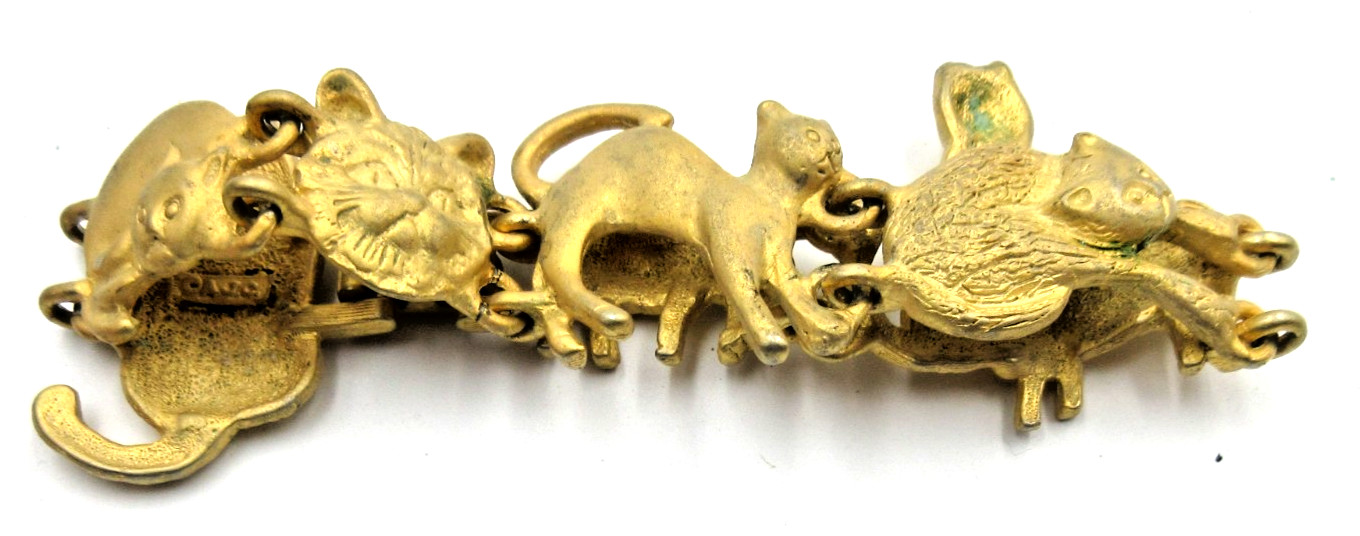 VTG 7.25″ SIGNED AJC KITTEN KITTY CAT FELINE WRAP bracelet brushed gold tone mtl