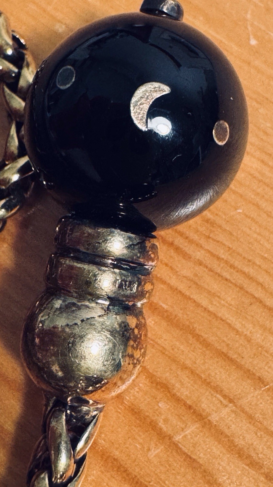 Vintage TALY 925 STERLING 78g Italy BOLO Wheat Chain Necklace Bijoux?Onyx Balls