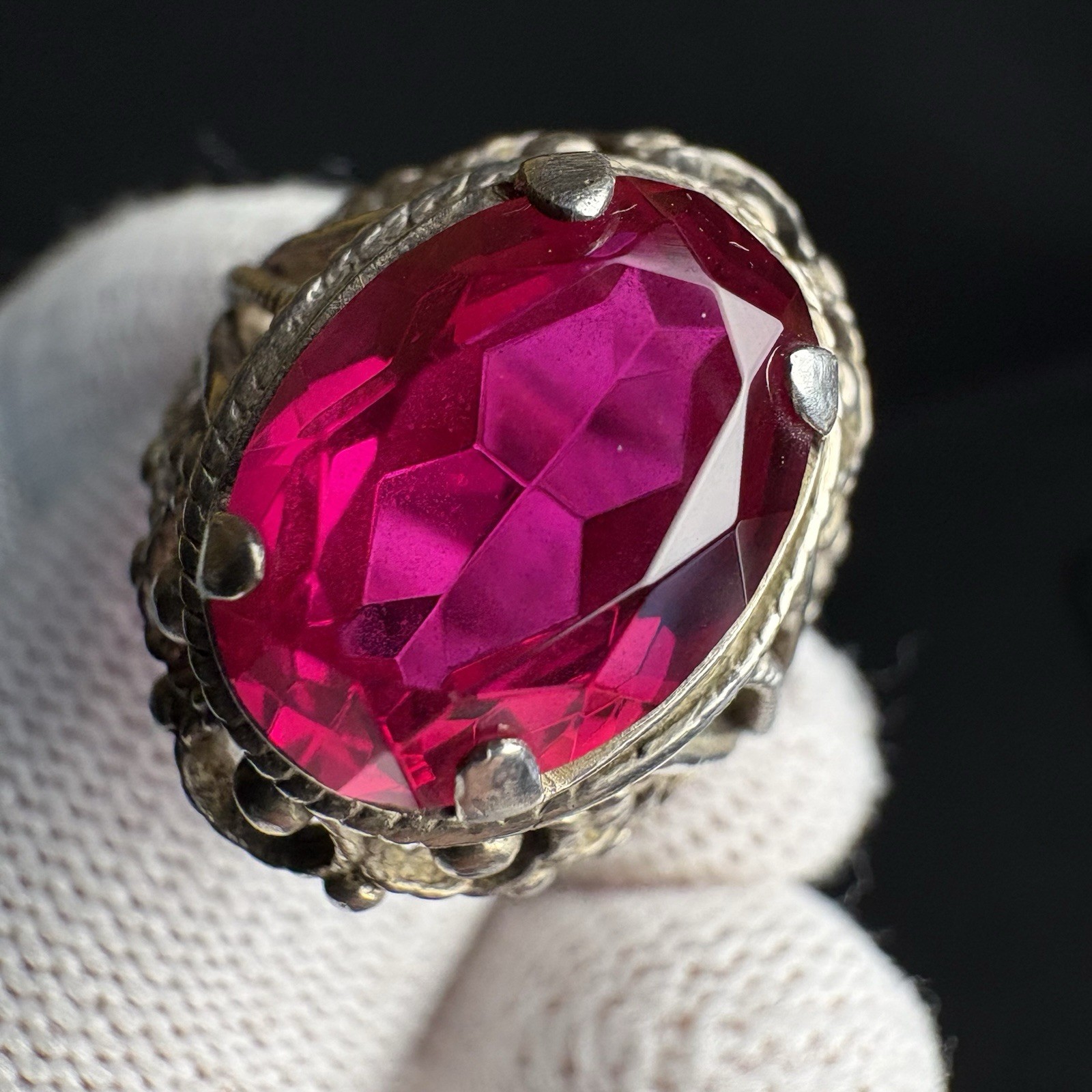 Vintage Ring Silver 875 Soviet Era Ruby size 6.5